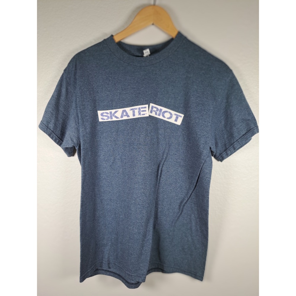 Skate Riot Graphic T-Shirt Alstyle Heavyweight Heather Navy Blue Mens Medium